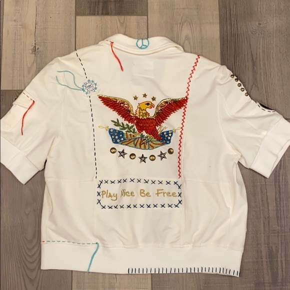 Double D Ranch White Embroidered Americana French Terry Bomber Jacket - Picture 2 of 12
